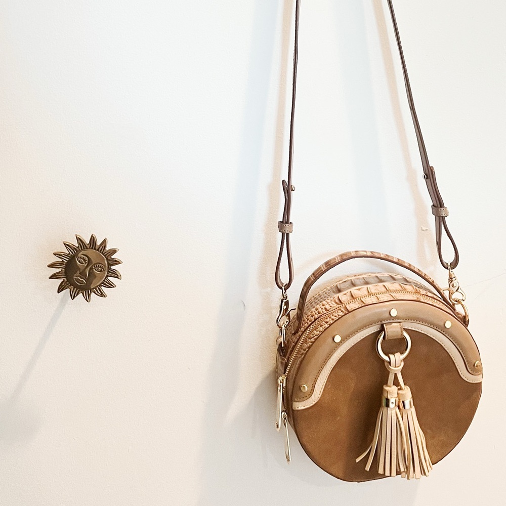 Brahmin Suede and Crocodile Embossed Round Leather Bag.